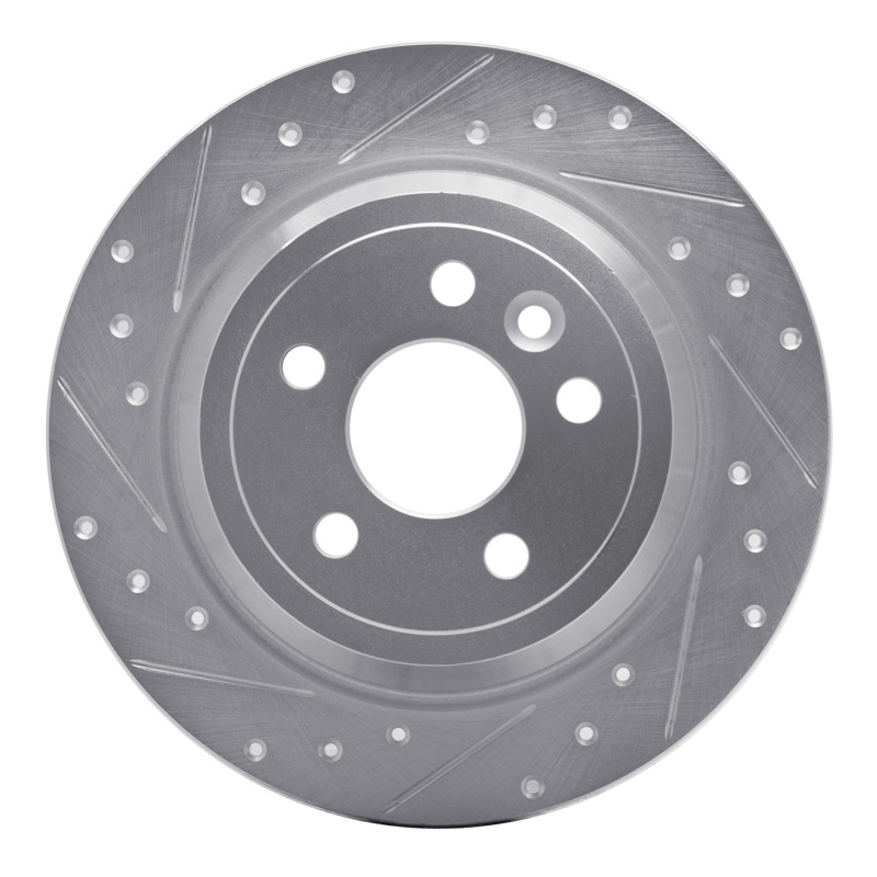 Land Rover LR2 Brake Rotor (1) - Rear Left - R1 Concepts - Drilled & Slotted - Silver - `13-`15